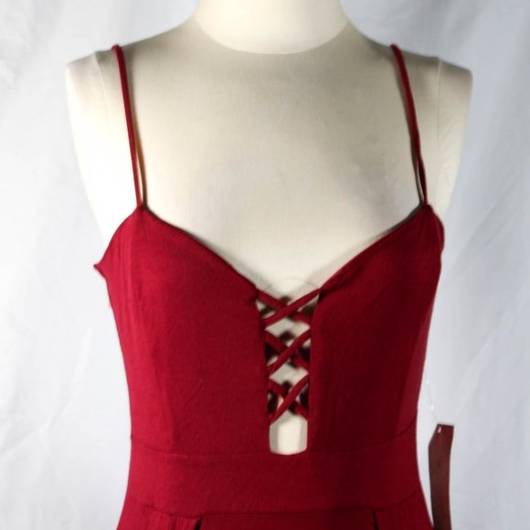 NWT Burgundy Cranberry Maxi Dress with Slits and Cross Stitch Cleavage - Picture 5 of 16